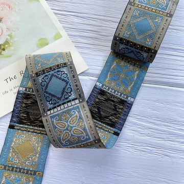 ruban polyester patchwork géométrique floral largeur 5cm classique rouge bleu beige noir