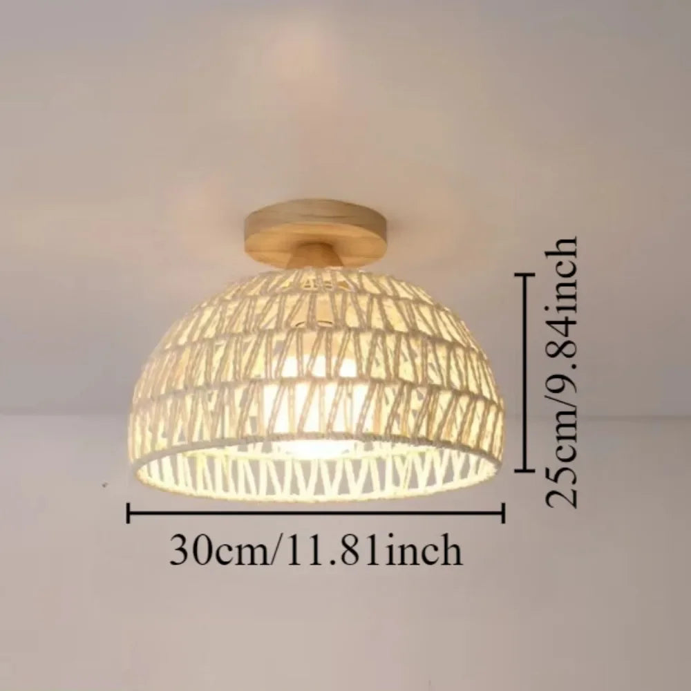 lampe suspendue moderne rustique tissée bambou naturel cadre métallique noir cuisine chambre coucher salle