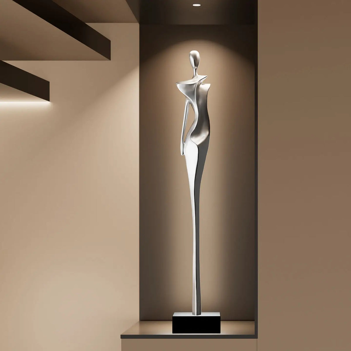 sculpture abstraite ornement résine or argent contemporain minimaliste forme fluide asymétrique base plate salon