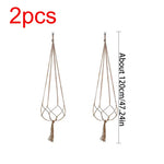 supports plante suspendue macramé boho tissé beige blanc pot fleurs chaines jardins
