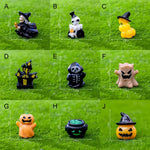 figurines halloween sorcière fantôme citrouille squelette résine noire blanche verte Jaune