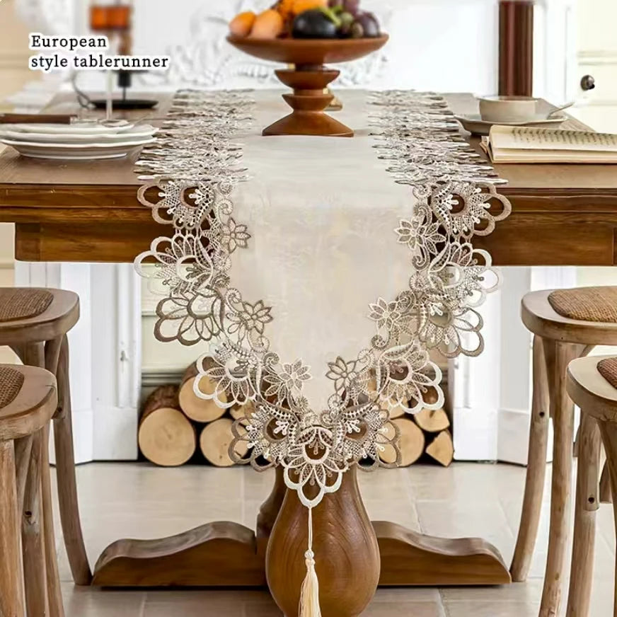 table cheminement brodé fleur blanc doré classique romantique tasselextérieur restaurant cuisine chambre mariage salon