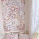 tapisserie ange fille roses blanches claires motif floral doux romantique bohème vintage decoration mur