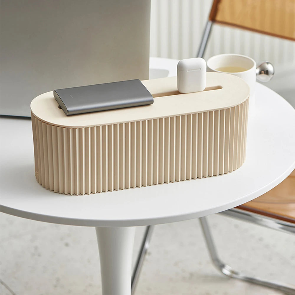 organisateur moderne boîte rectangulaire striée beige clair minimaliste multifonctionnelle rangement électroménager