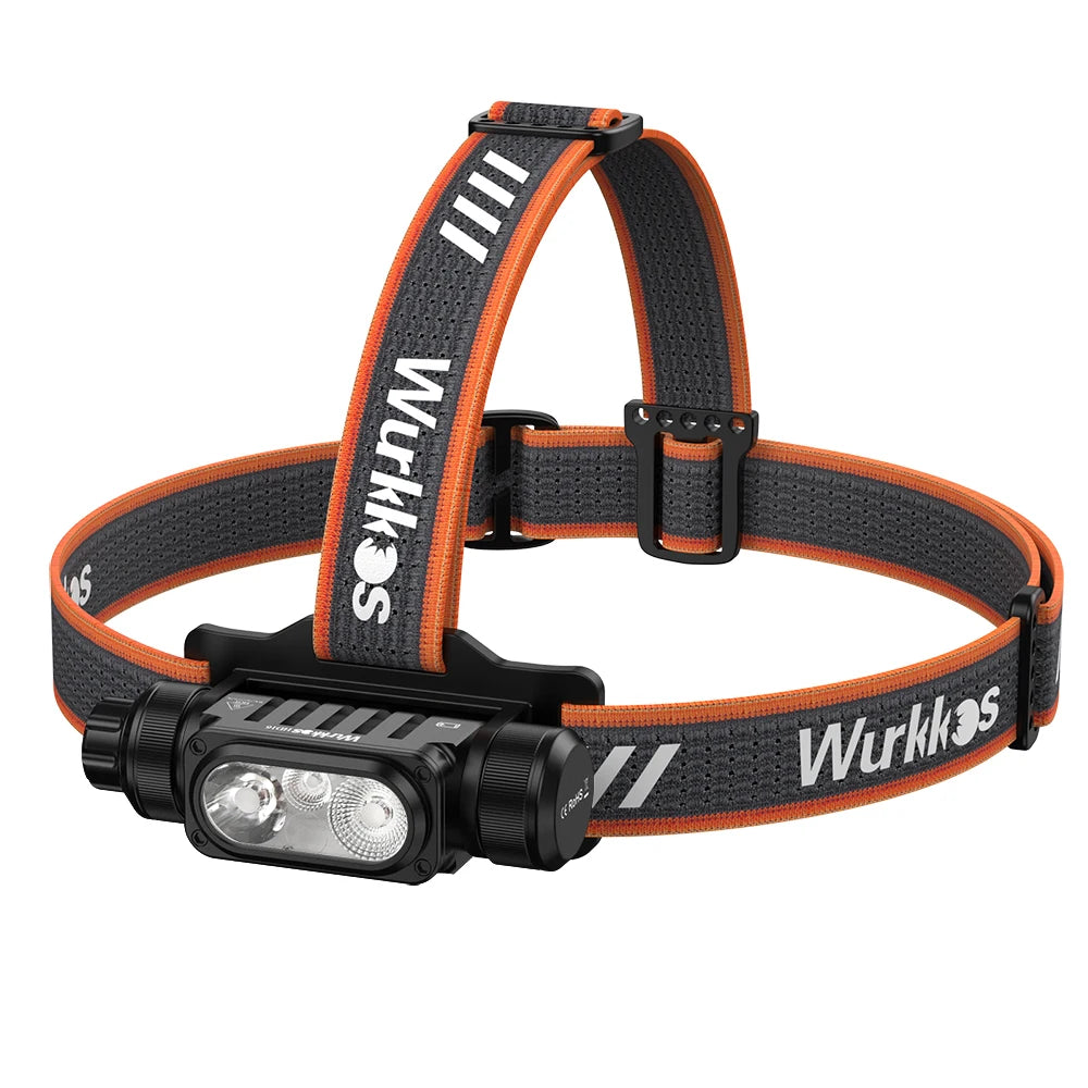 lampe frontale led noir orange rayures wurkkos clip magnétique modes lumiere bas moyen haut