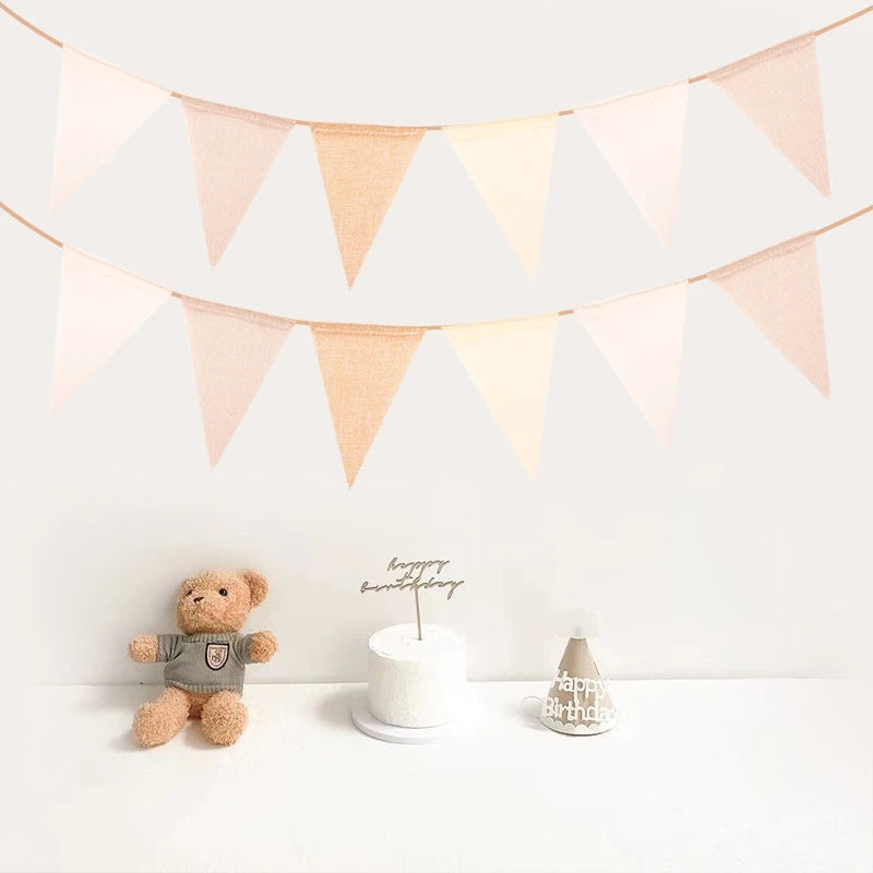 guirlande fanions toile jute blanc beige rustique mariage anniversaire deco enfant