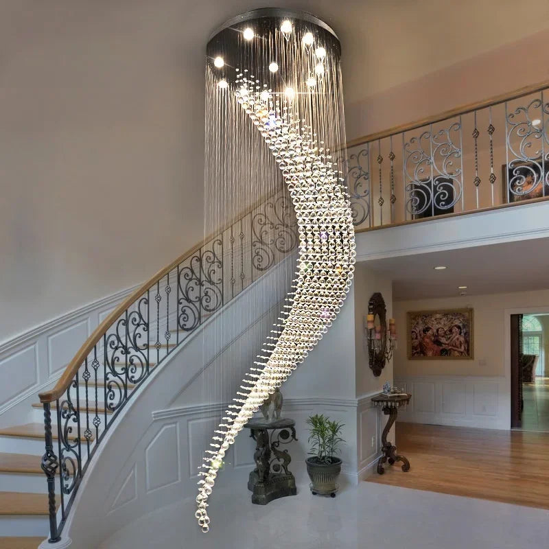 suspension lumineuse moderne cristal transparente haute 80cm 120cm 150cm 200cm 240cm 300cm