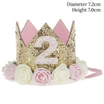 couronne enfant anniversaire ans paillettes or rose blanche fleurs artificielles bandeau élastique princesse festif