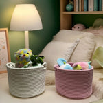 panier tressé blanc gris rose moderne rustique anneaux rangement réutilisable