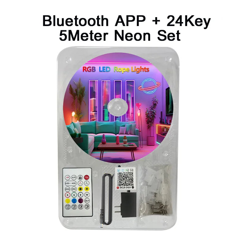 ruban led néon multicolore rayures horizontales moderne 24v rgb 10m 20m 30m télécommande bluetooth