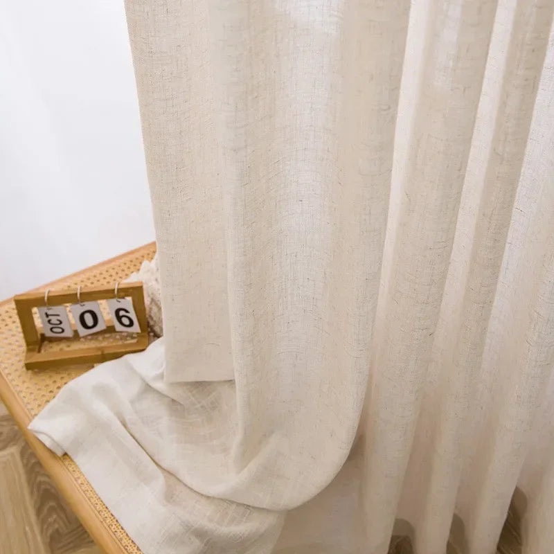 rideau moderne beige finement tissé opacité légère fenêtre française polyester grommet top adaptable