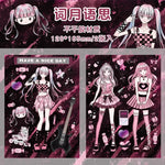 autocollants manga personnages textes confettis bleu violet noir blanc opaques scrapbooking álbum journal intime