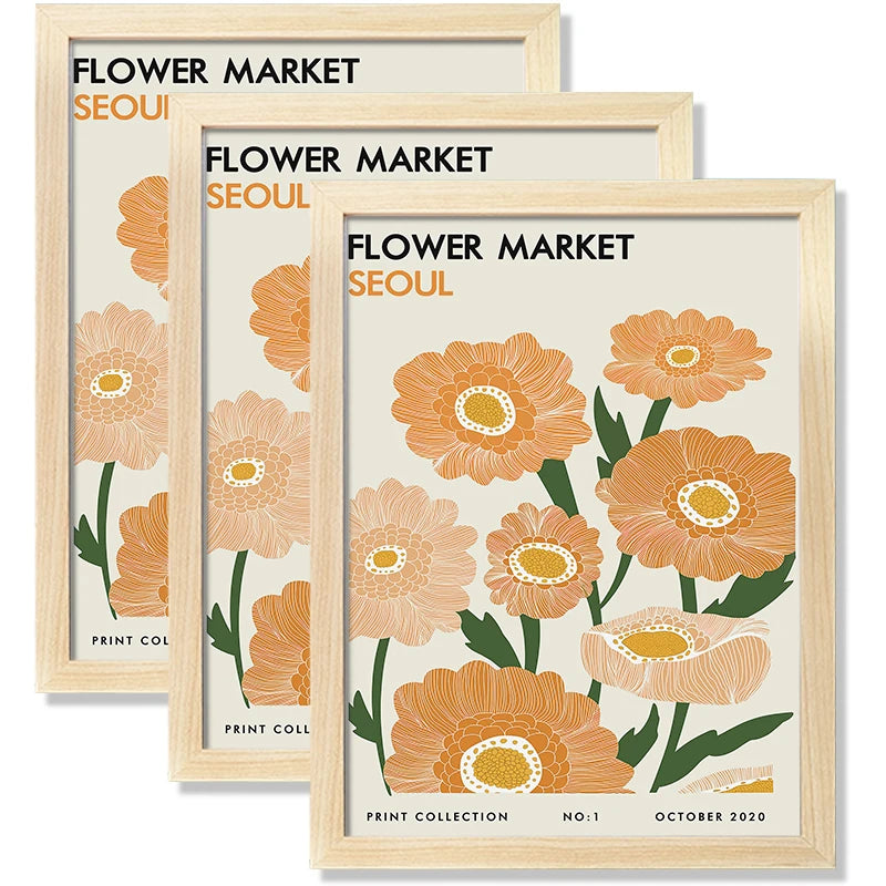 cadres photo modernes fleurs roses textes minimalistes noir blanc beige verre transparent trois pièces