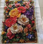 broderie fleur bleu blanc vert orange rose violette art floral décoration murale maison