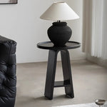 table d'appoint moderne minimaliste bois ronde hauteur 56cm diamètre 41cm noir blanc pink