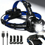 lampe frontale led rechargeable étanche haute luminosité zoomable noir bleu moderne
