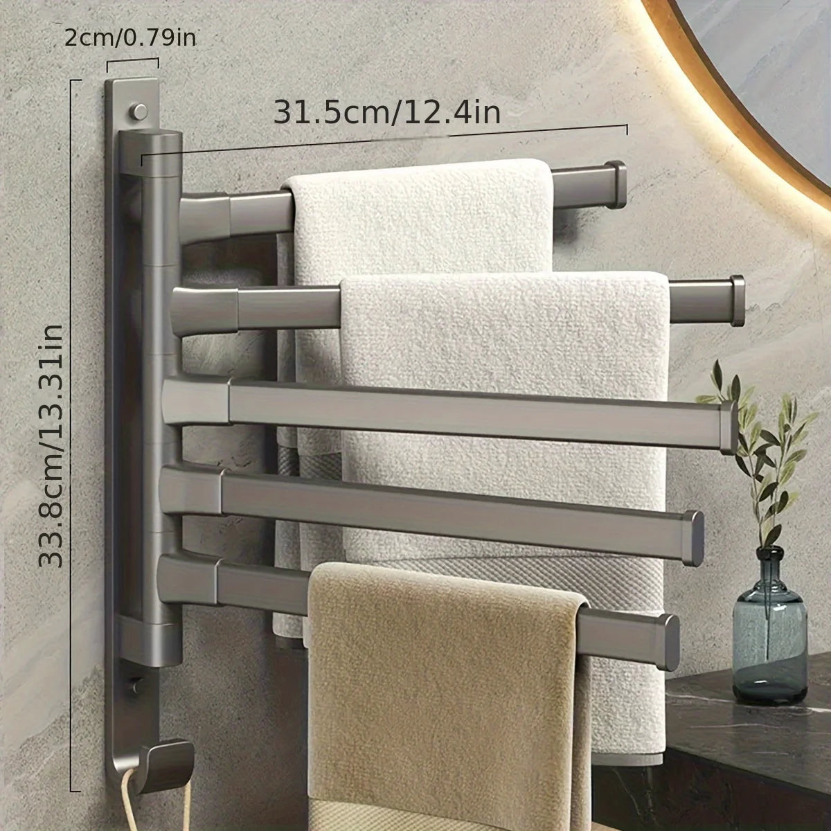 porte serviettes mural acier inoxydable gris moderne lisse pivotant salle bain pliable autoinstallation