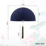 éventail pliant décoratif papier rouge bleu marine doré chinois traditionnel pompon cordelette