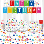 assiettes papier pois multicolores serviettes gobelets guirlande fête anniversaire mariage baptême noël