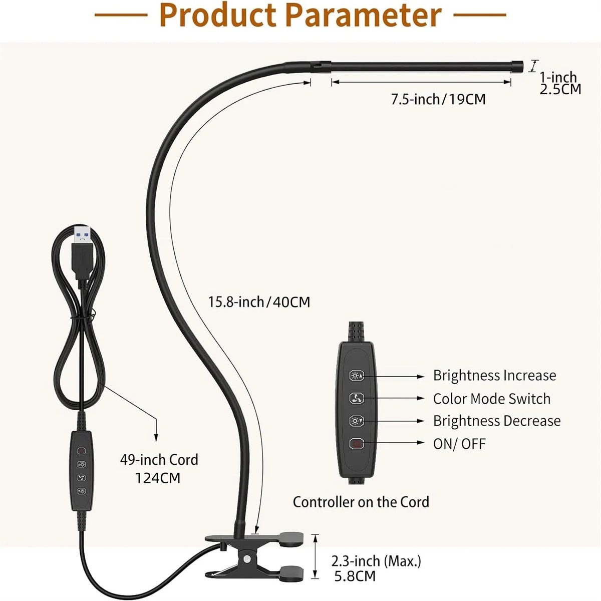 lampe moderne rechargeable usb noir flexible clip aluminiuméconomieénergie