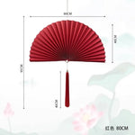 éventail pliant décoratif papier rouge bleu marine doré chinois traditionnel pompon cordelette