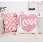taie d'oreiller carrée brodée cœur géométrique 100% polyester blanc rose décoration maison boho chic