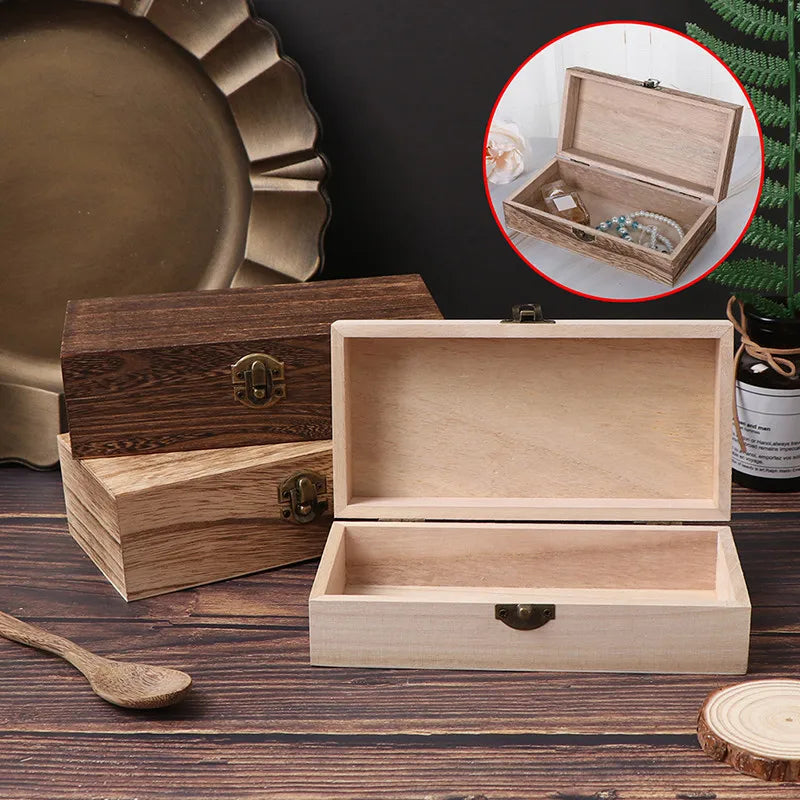 Boîte à bijoux en bois avec fermeture métallique rétro