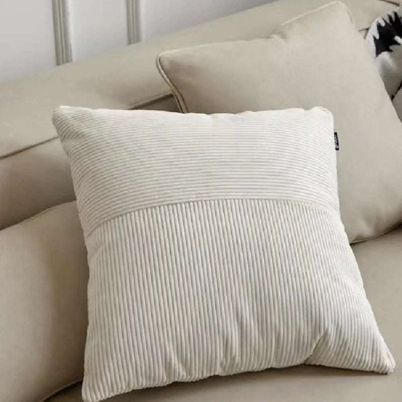housse coussin velours patchwork rayures beige moderne simple 65x65cm polyester respectueux environnement