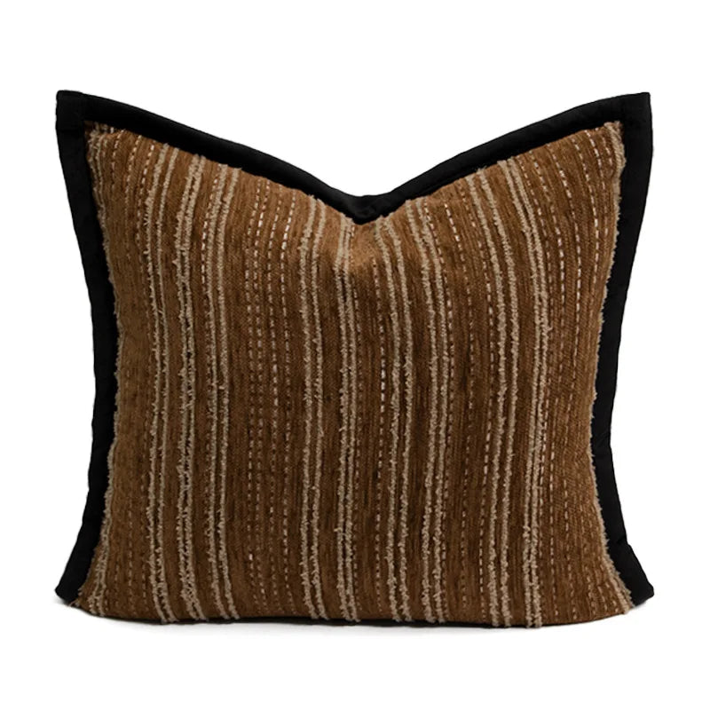 housses coussin carrées jacquard géométriques moderne marron beige noir maison voiture decoration adhésif polyester
