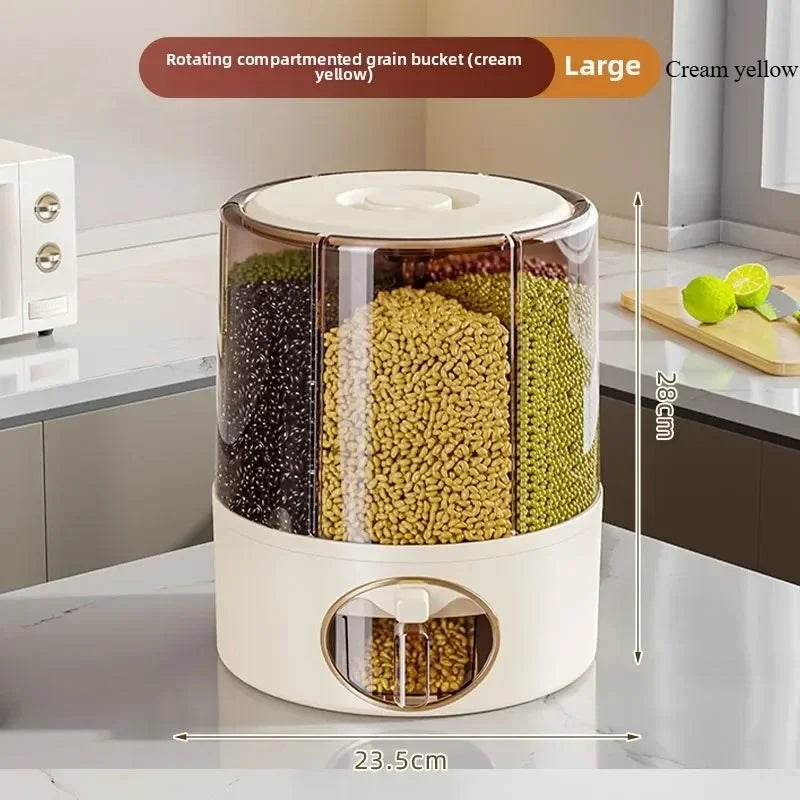 seau rangement rotatif riz céréales hermétique transparent plastique cuisine moderne gris