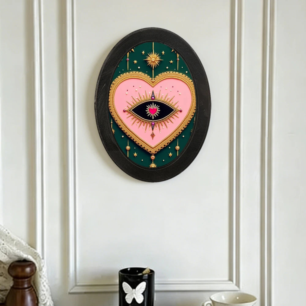cadre mural bois dessin animé personnages coeurs oeil chat lune étoiles vintage romantique fantastique