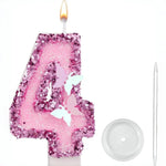 bougies anniversaire forme chiffres rose pailletées papillons relief festives