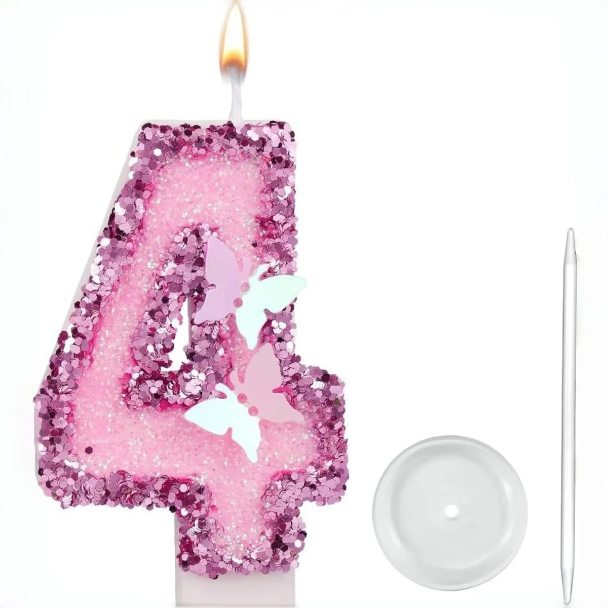 bougies anniversaire forme chiffres rose pailletées papillons relief festives