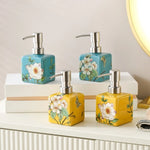 distributeur savon liquide fleurs papillon bleu jaune rose étanche rechargeable classique floral maison