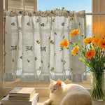 rideau cuisine beige fleurs semi transparent rustique rubans bas 100x60cm 150x60cm 180x60cm