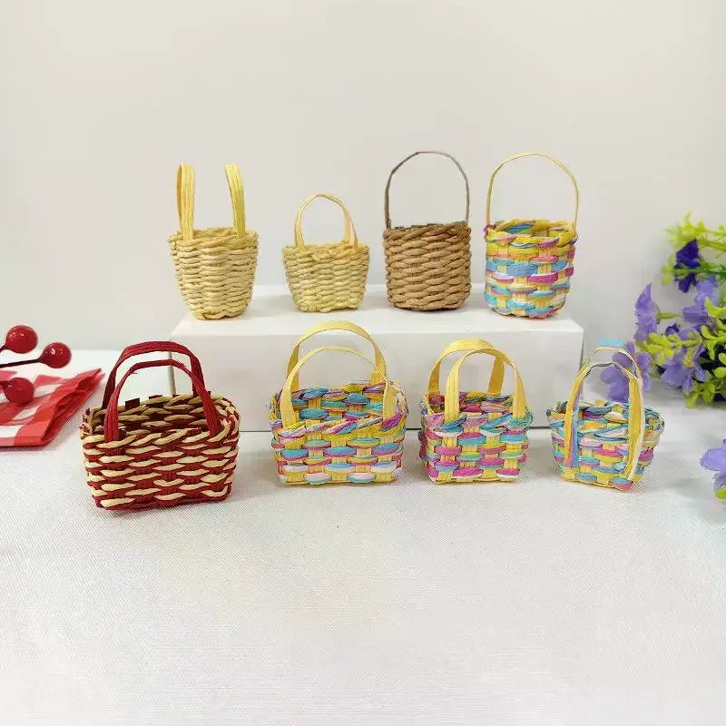 panier tissage osier naturel poignées traditionnel maison poupée décoration nécessité quotidienne miniature fleur transporte