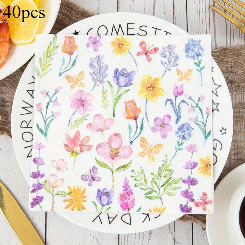 serviettes papier multicolores fleurs décoratives anniversaire mariage fêtes thème rétro printemps vintage