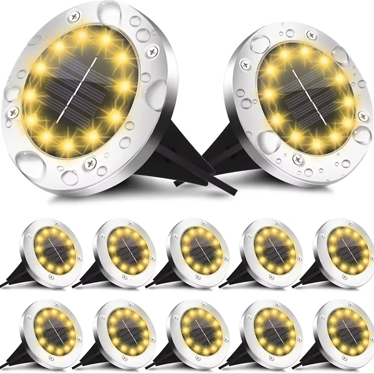 lumière solaire sol 16 led moderne argentée extérieure autonome ip65 inoxydable minimaliste