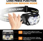 lampe frontale rechargeable led noir jaune rayures ajustable motion sensor charge usb