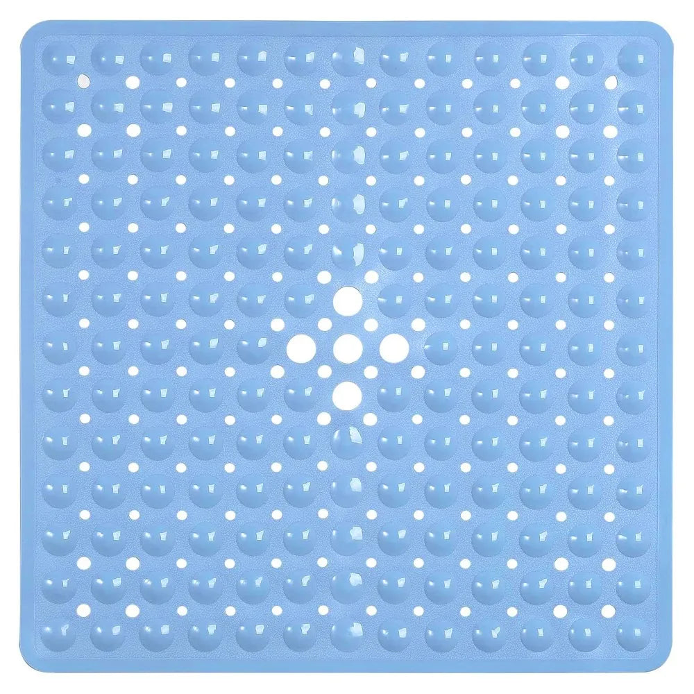 tapis bain antidérapant pvc bleu blanc noir perforé moderne adhésif 53x53cm