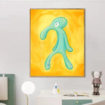 toile d'art moderne abstraite calmar dessin animé verte jaune impression sans cadre chambre salon