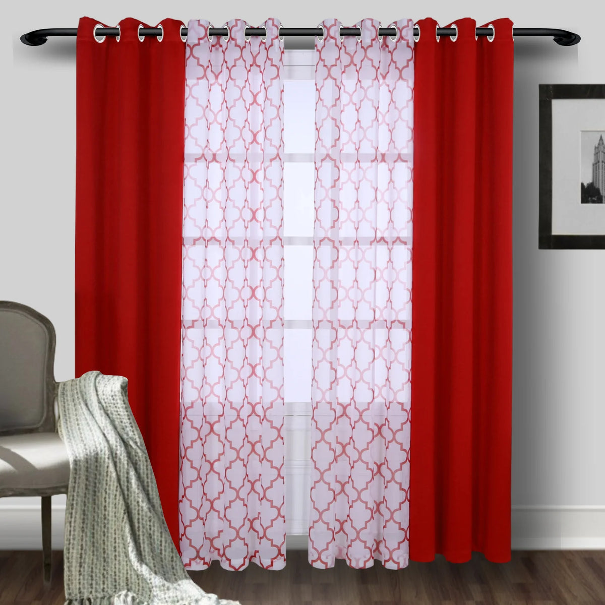 rideau moderne polyester motif géométrique bleu marine gris translucide opaque pièces chambre salon