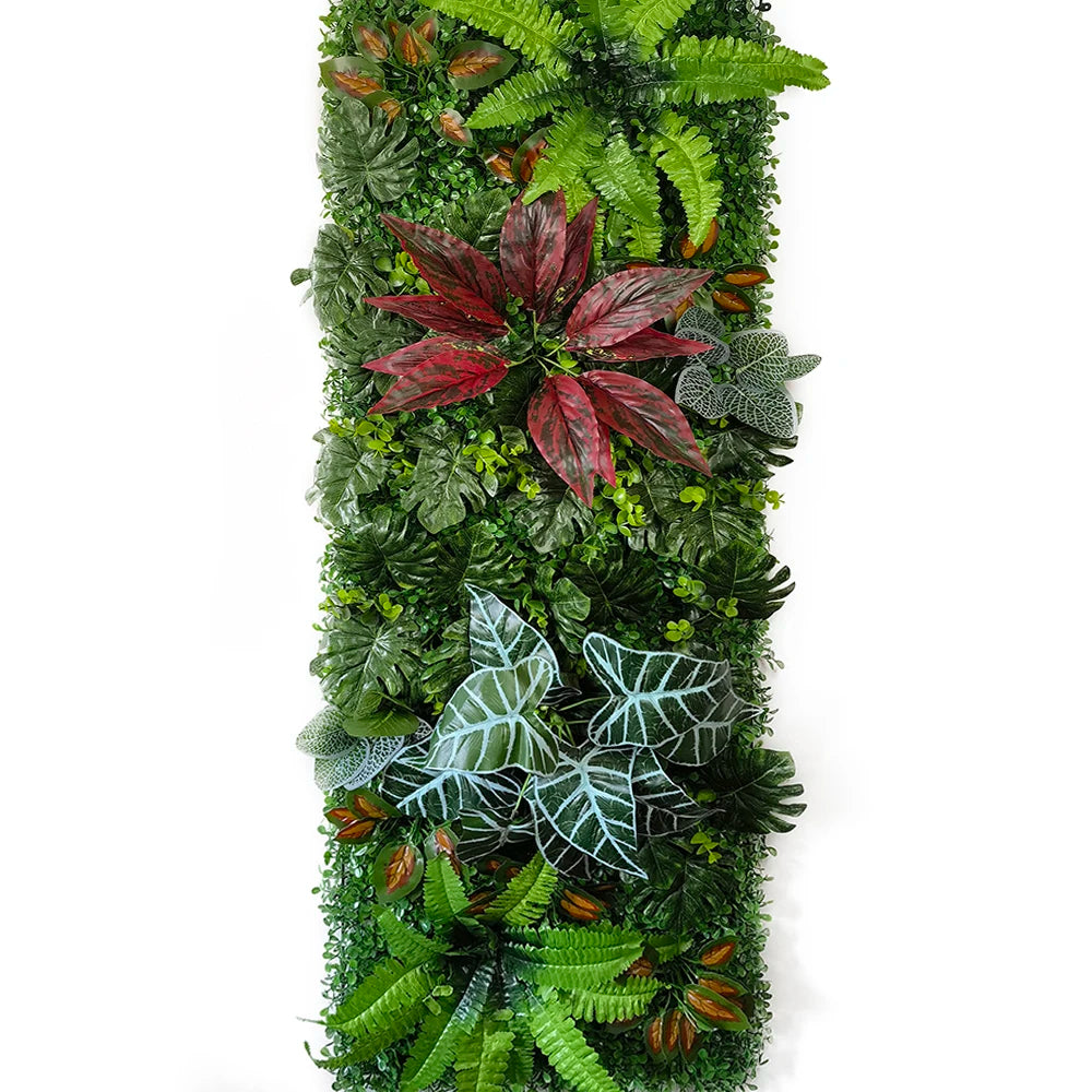 panneau décoration murale plante artificielle fleurs vertes rouges blanches jardin extérieur maison moderne