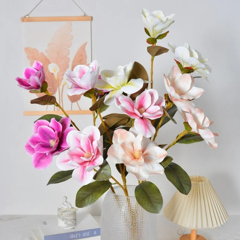 bouquet artificiel magnolia rose blanc vert feuilles vertes modernes intérieur mariage décoration maison
