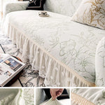 Housse canapé polaire fleurs dentelle beige vert clair classique entretien facile machine autoadaptative