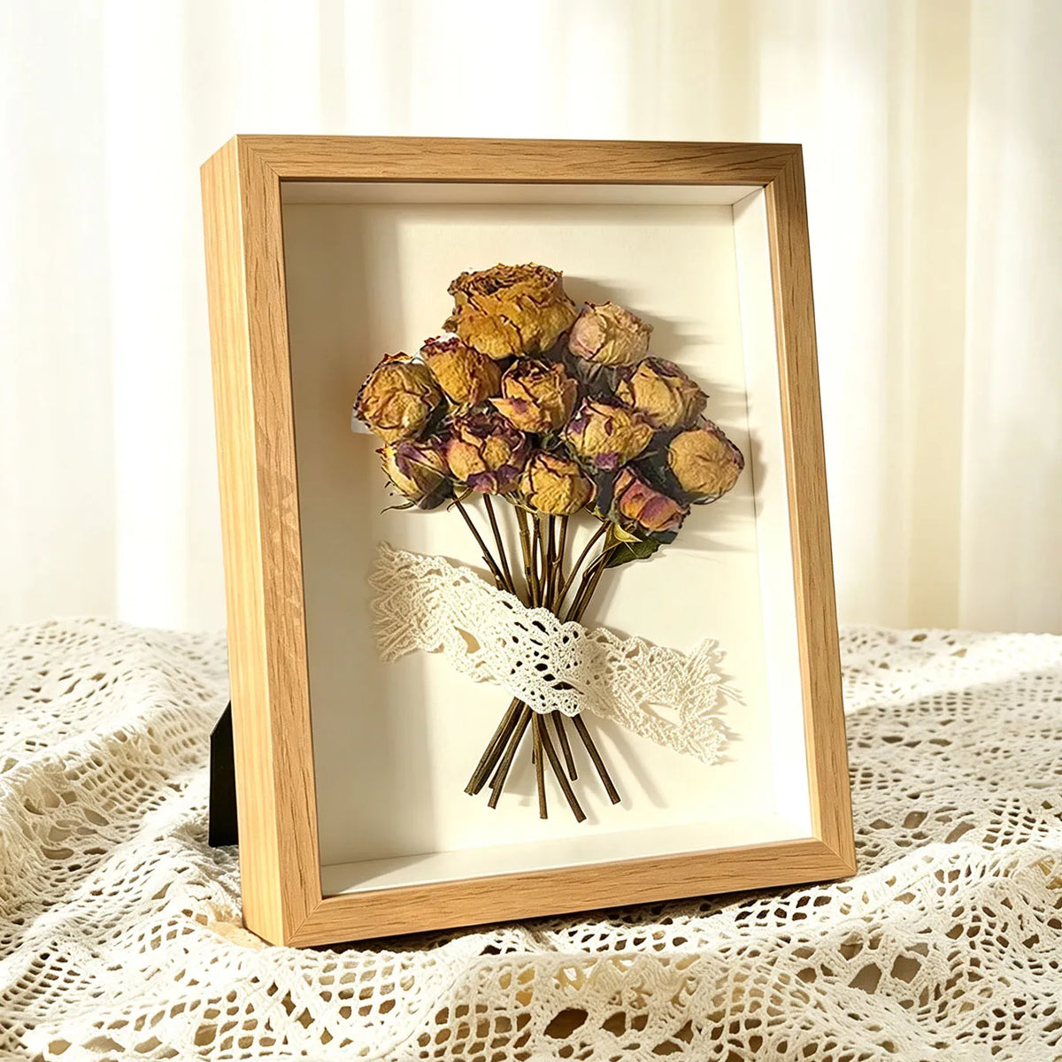 cadre photo bois naturel rustique clips fleurs séchées photos décoratives