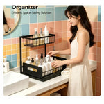 étagère rangement noir grille métallique moderne adhésive deux niveaux paniers latéraux cuisine salle bain