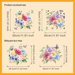 autocollants muraux fleurs colorées bouquet papillons salle bain blanc 30x30cm 2pièces adhésifs
