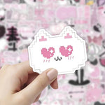 sticker kawaii pixel art rose blanc noir adhésif dessins animés coeurs chats 103pcs