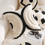 coussins géométriques blanc noir franges moderne décoration intérieure canapé salon amovible lavable polyester coton